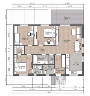 Дом 110м&sup2;, 1-этажный, участок 9 сот.  
