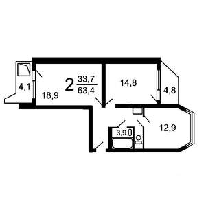 2-к квартира, на длительный срок, 65м2, 2/17 этаж