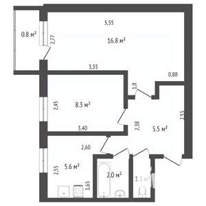 2-к квартира, на длительный срок, 40м2, 2/4 этаж