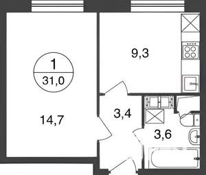1-к квартира, на длительный срок, 33м2, 5/22 этаж