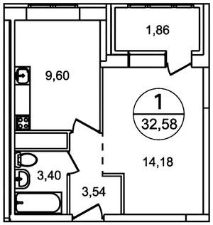 1-к квартира, на длительный срок, 34м2, 17/22 этаж