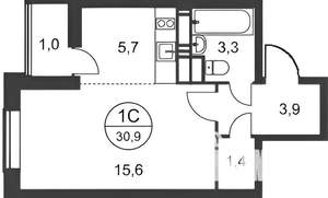 1-к квартира, на длительный срок, 31м2, 21/22 этаж