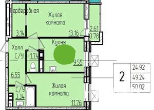 2-к квартира, на длительный срок, 50м2, 9/17 этаж