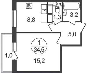 1-к квартира, на длительный срок, 36м2, 15/15 этаж