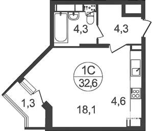 1-к квартира, на длительный срок, 33м2, 16/22 этаж