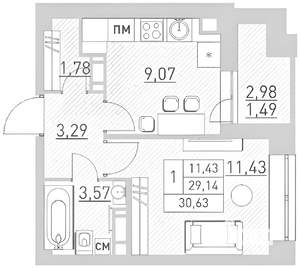 1-к квартира, на длительный срок, 30м2, 5/18 этаж
