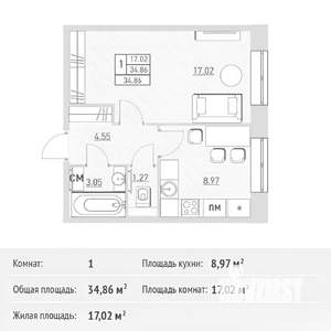1-к квартира, на длительный срок, 35м2, 3/6 этаж