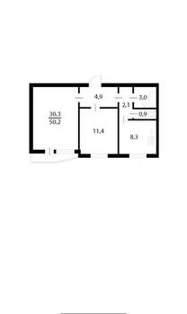 2-к квартира, на длительный срок, 51м2, 4/14 этаж