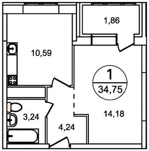 1-к квартира, на длительный срок, 37м2, 10/25 этаж