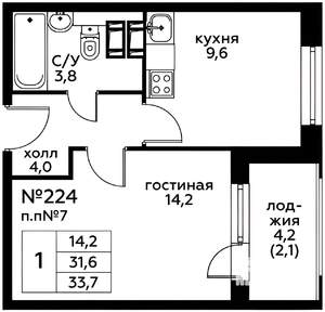1-к квартира, на длительный срок, 35м2, 12/23 этаж