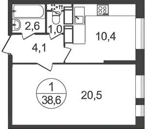 1-к квартира, на длительный срок, 39м2, 4/22 этаж