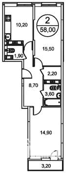 2-к квартира, на длительный срок, 58м2, 17/22 этаж