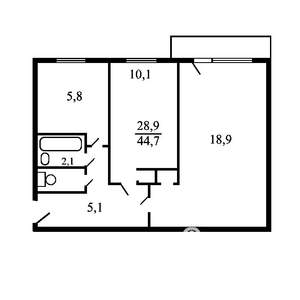 2-к квартира, на длительный срок, 44м2, 5/5 этаж