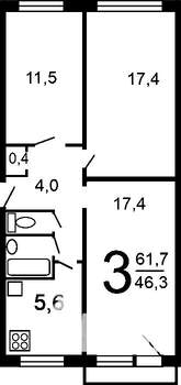 3-к квартира, на длительный срок, 63м2, 4/9 этаж