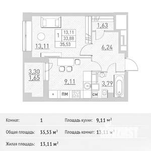 1-к квартира, на длительный срок, 35м2, 14/17 этаж