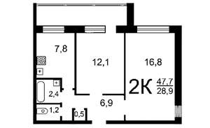 2-к квартира, на длительный срок, 48м2, 3/13 этаж