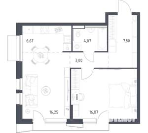 1-к квартира, вторичка, 54м2, 14/17 этаж