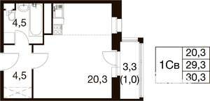Студия квартира, вторичка, 30м2, 6/18 этаж