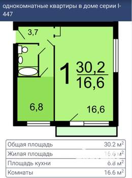 1-к квартира, вторичка, 30м2, 1/4 этаж