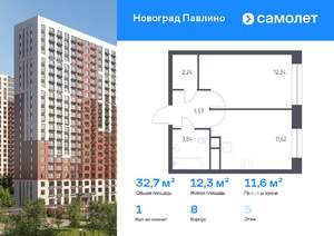 1-к квартира, вторичка, 33м2, 5/22 этаж