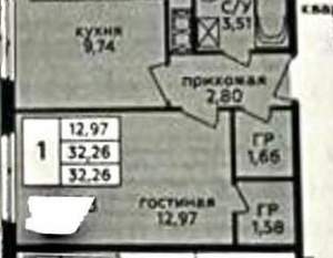 1-к квартира, вторичка, 32м2, 17/22 этаж