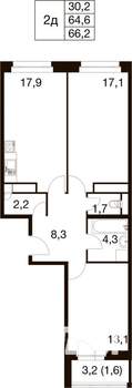 3-к квартира, вторичка, 66м2, 14/18 этаж