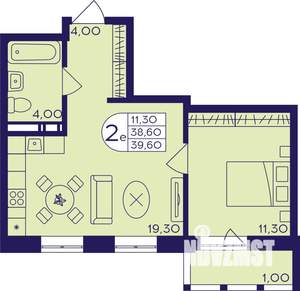 2-к квартира, строящийся дом, 40м2, 8/17 этаж