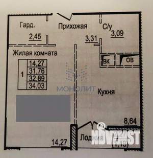 1-к квартира, вторичка, 34м2, 11/22 этаж