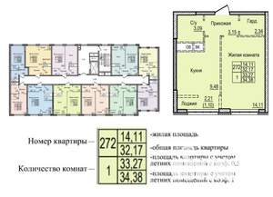 1-к квартира, строящийся дом, 35м2, 2/25 этаж