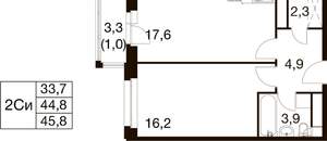 1-к квартира, вторичка, 46м2, 17/17 этаж