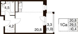 Студия квартира, вторичка, 30м2, 10/18 этаж