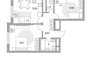 2-к квартира, вторичка, 55м2, 4/17 этаж