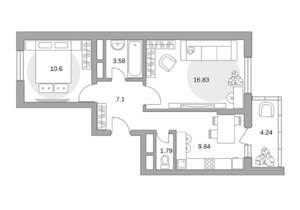 2-к квартира, строящийся дом, 54м2, 5/17 этаж