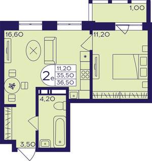 2-к квартира, строящийся дом, 37м2, 10/17 этаж