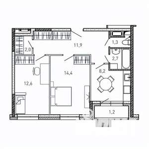 2-к квартира, вторичка, 54м2, 11/17 этаж