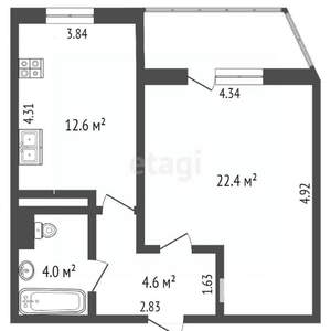 1-к квартира, вторичка, 45м2, 17/25 этаж