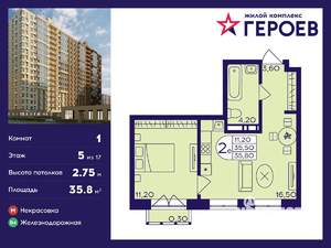 1-к квартира, вторичка, 36м2, 5/17 этаж