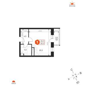 1-к квартира, строящийся дом, 30м2, 7/17 этаж