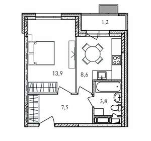 1-к квартира, вторичка, 35м2, 10/17 этаж