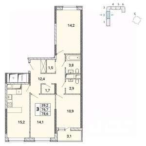 3-к квартира, сданный дом, 79м2, 16/17 этаж