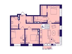 3-к квартира, вторичка, 71м2, 4/17 этаж