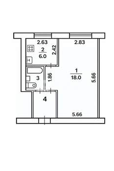 1-к квартира, вторичка, 30м2, 2/5 этаж