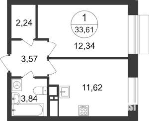 1-к квартира, строящийся дом, 34м2, 20/22 этаж