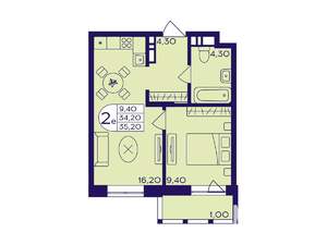 1-к квартира, вторичка, 35м2, 9/17 этаж