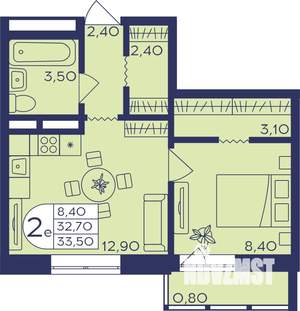 2-к квартира, строящийся дом, 33м2, 11/17 этаж
