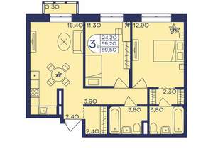 2-к квартира, вторичка, 60м2, 8/23 этаж