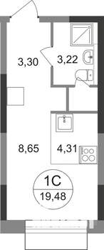 Студия квартира, строящийся дом, 19м2, 18/22 этаж