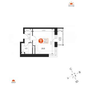 1-к квартира, вторичка, 30м2, 11/17 этаж