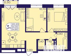 3-к квартира, вторичка, 55м2, 5/22 этаж