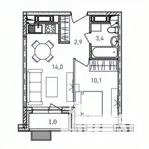1-к квартира, вторичка, 31м2, 16/17 этаж